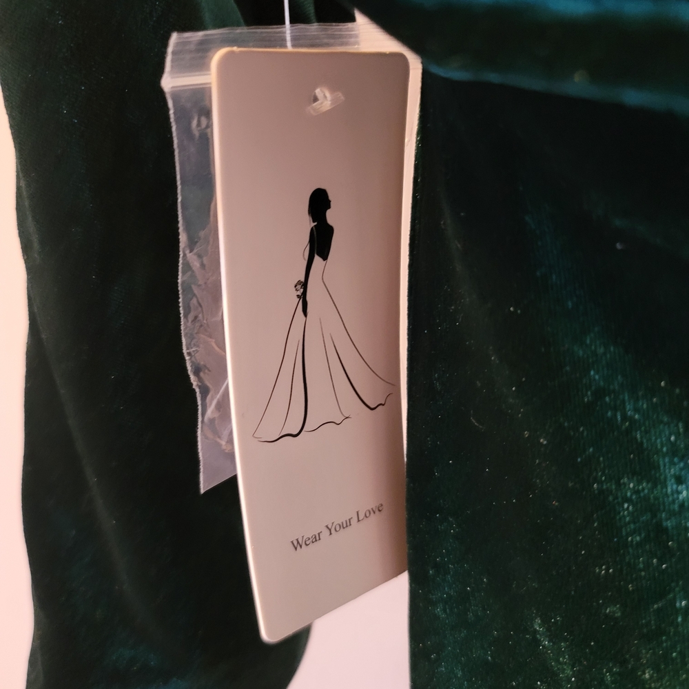 NWT Wear Your Love Green Velvet Off The Shoulder Gown Size 4 - Picture 4 of 5